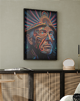 Quadro Decorativo Rosto do Índio Ancião em Pintura Abstrata