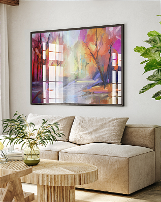 Quadro Decorativo Floresta abstrata com Árvores Coloridas de Outono