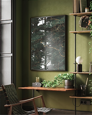 Quadro Decorativo Abstrato Mármore Verde Esmeralda Textura em Dourado