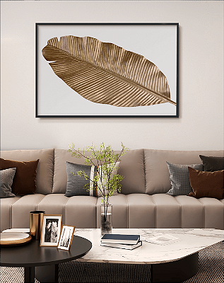Quadro Decorativo Folha tropical Dourada Design Abstrato Monstera