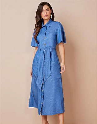 Chemise Jeans Sustentável Midi Com Faixa Titanium Jeans
