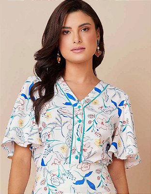 Blusa Plano Estampa Floral E Mangas Godê Titanium Jeans #
