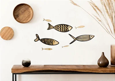 Painel Escultura Cardume de Peixes em MDF – Quadro Decorativo LevCut