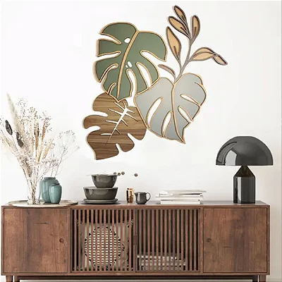 Quadro Escultura Folhas Tropicais em Madeira | Painel LevCut Decor