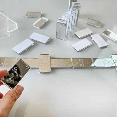 Jogo de Dominó em Acrílico Prata Personalizado – Caixa Luxo | LevCut Decor