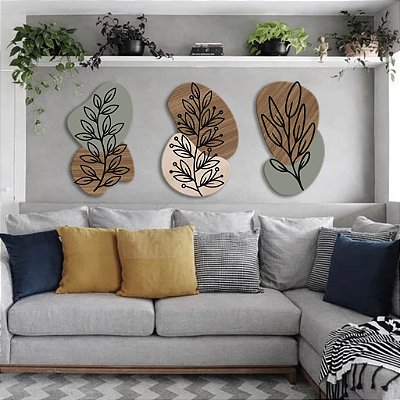 Trio de Quadros Botânicos Orgânicos