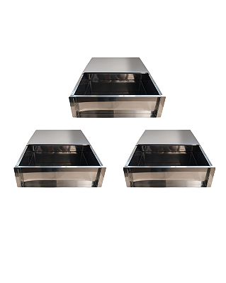 KIT 3 FORMAS LATERAL REMOVÍVEL TIRAMISU SLICE CAKE BOLO DE FATIA GRANDE INOX COM TAMPA 30X30X10 CM