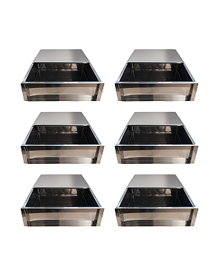 KIT 6 FORMAS LATERAL REMOVÍVEL TIRAMISU SLICE CAKE BOLO DE FATIA GRANDE INOX COM TAMPA 30X30X10 CM