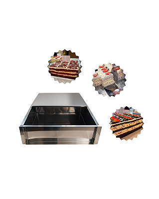 FORMA LATERAL REMOVÍVEL TIRAMISU SLICE CAKE BOLO DE FATIA GRANDE INOX COM TAMPA 30X22X10 CM