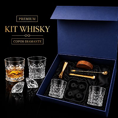 Kit Whisky e Drinks com 2 Copos Diamond