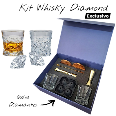Kit Whisky / Drinks - 02 Copos Diamond + Acessórios