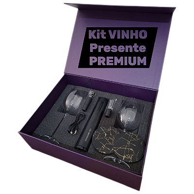 Kit Vinho - 02 Taças de Cristal + Abridor Automático USB