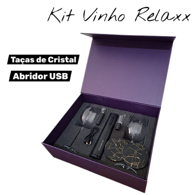 Kit Presente Vinho com 2 Taças de Cristal Acessórios Abridor Automático USB
