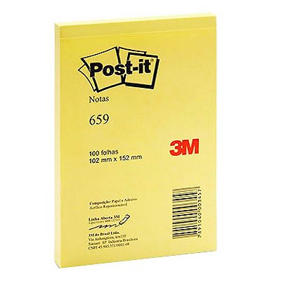 Bloco Adesivo Post-it 3M 659 102x148mm Amarelo