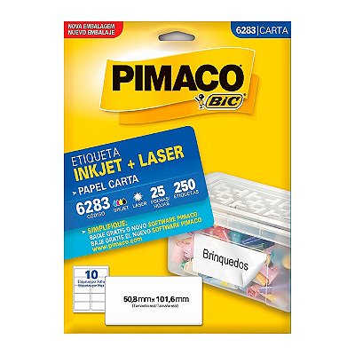 Etiqueta Pimaco InkJet+Laser Branca Carta 6283 C/250 Etiquetas