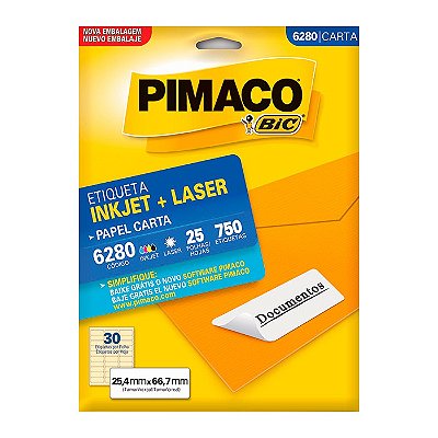 Etiqueta Pimaco InkJet+Laser Branca Carta 6280 C/750 Etiquetas