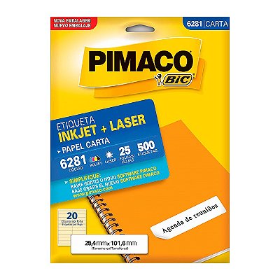 Etiqueta Pimaco InkJet+Laser Branca Carta 6281 C/500 Etiquetas
