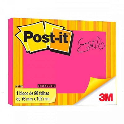 Bloco Adesivo Post-it 3M 657 76x102mm Neon Rosa
