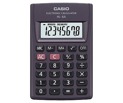 Calculadora de Bolso 8 Dígitos Big Display Preta CASIO HL-4A-S4-DP