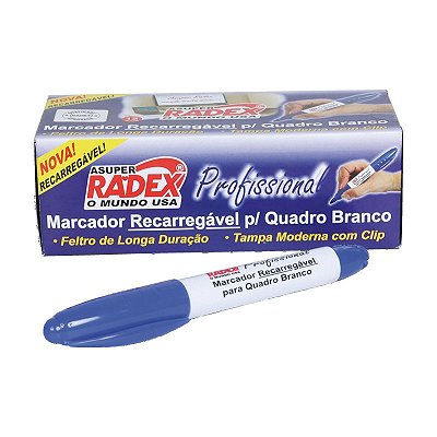 Pincel para Quadro Branco Recarregável Radex Azul CX C/ 12 Un