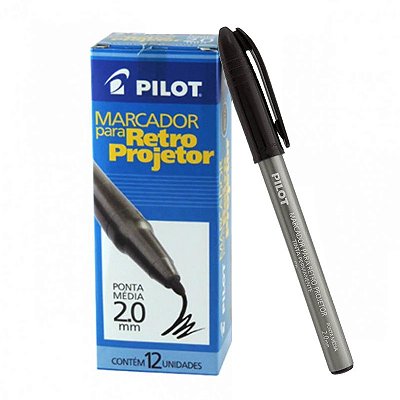 Pincel Permanente Retroprojetor 2.0 Pilot Preto CX C/ 12 Un