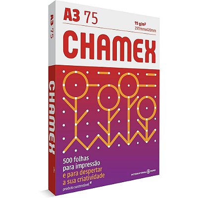 Kit Papel Sulfite Branco Chamex A-3 75g 500 Folhas C/2 Pacotes