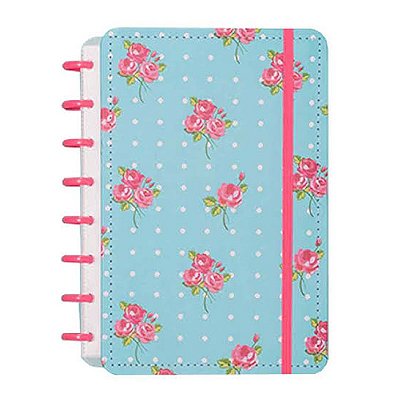 Caderno Inteligente Pink Azul Florido Médio - 25,5 x 19,0 cm