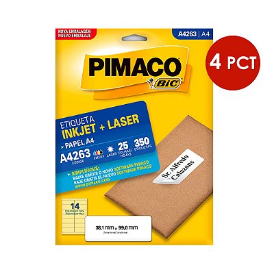 Etiqueta Pimaco InkJet+Laser Branca A4 263 C/4 PCT
