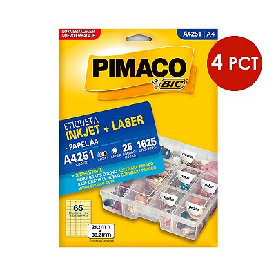 Etiqueta Pimaco InkJet+Laser Branca A4 251 C/4 PCT
