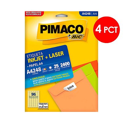 Etiqueta Pimaco InkJet+Laser Branca A4 248 C/4 PCT
