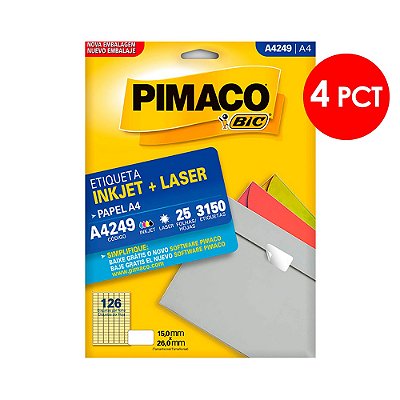 Etiqueta Pimaco InkJet+Laser Branca A4 249 C/4 PCT