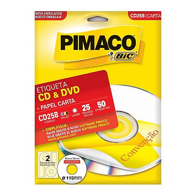 Etiqueta Pimaco InkJet+Laser Branca CD/DVD CD25B C/50 Etiquetas