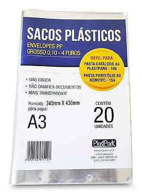 Envelope Plástico  4 Furos  A3 20 UN Plastpark