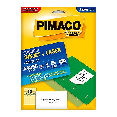 Etiqueta Pimaco InkJet+Laser Branca A4 250 C/250 Etiquetas