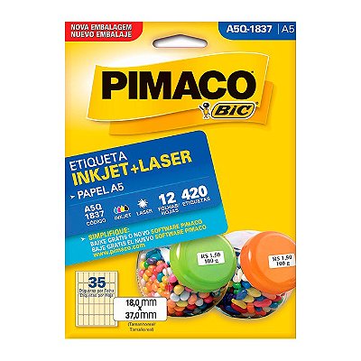 Etiqueta Pimaco InkJet+Laser Branca A5 Q1837 C/420 Etiquetas