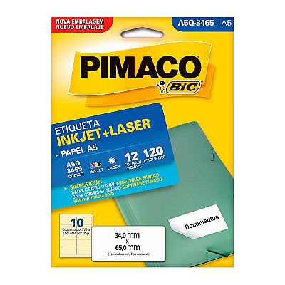 Etiqueta Pimaco InkJet+Laser Branca A5 Q3465 C/120 Etiquetas