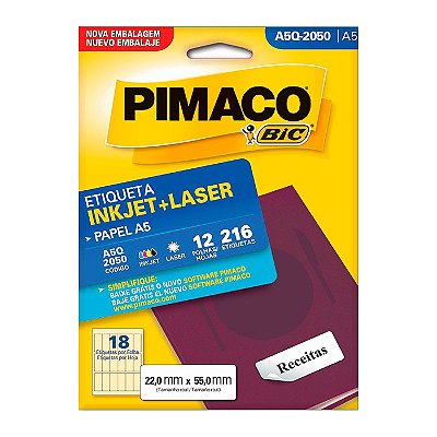 Etiqueta Pimaco InkJet+Laser Branca A5 Q2050 C/216 Etiquetas