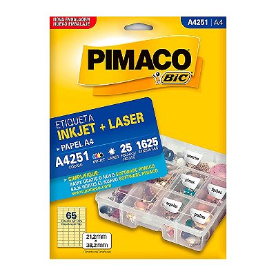 Etiqueta Pimaco InkJet+Laser Branca A4 251 C/1625 Etiquetas