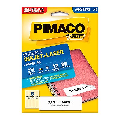 Etiqueta Pimaco InkJet+Laser Branca A5 Q3272 C/96 Etiquetas