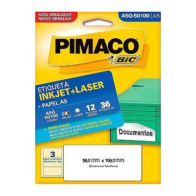 Etiqueta Pimaco InkJet+Laser Branca A5 Q50100 C/36 Etiquetas