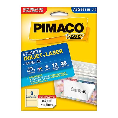 Etiqueta Pimaco InkJet+Laser Branca A5 Q66115 C/36 Etiquetas