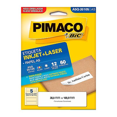 Etiqueta Pimaco InkJet+Laser Branca A5 Q35105 C/60 Etiquetas