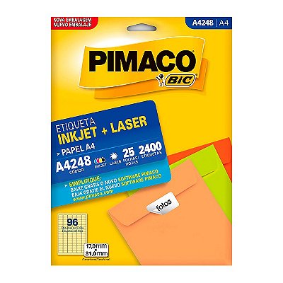 Etiqueta Pimaco InkJet+Laser Branca A4 248 C/2400 Etiquetas