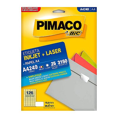 Etiqueta Pimaco InkJet+Laser Branca A4 249 C/3150 Etiquetas