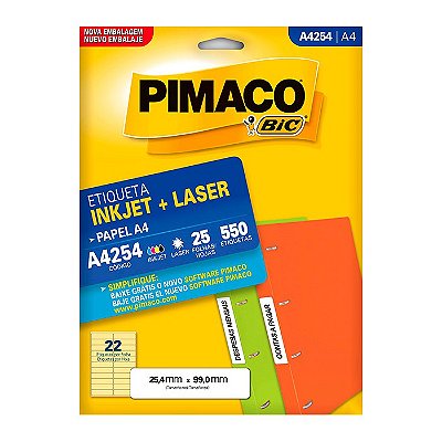 Etiqueta Pimaco InkJet+Laser Branca A4 254 C/550 Etiquetas