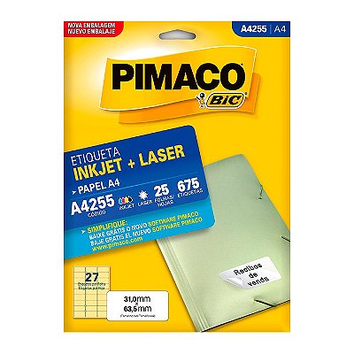 Etiqueta Pimaco InkJet+Laser Branca A4 255 C/675 Etiquetas