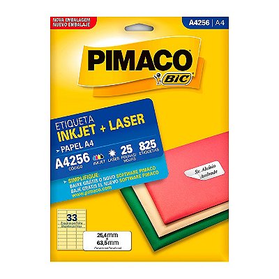 Etiqueta Pimaco InkJet+Laser Branca A4 256 C/825 Etiquetas