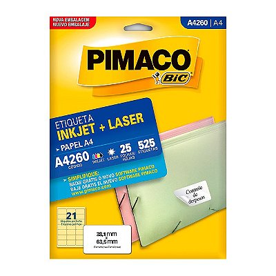 Etiqueta Pimaco InkJet+Laser Branca A4 260 C/525 Etiquetas