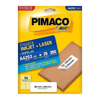 Etiqueta Pimaco InkJet+Laser Branca A4 263 C/350 Etiquetas