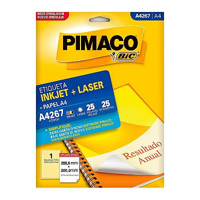 Etiqueta Pimaco InkJet+Laser Branca A4 267 C/25 Etiquetas